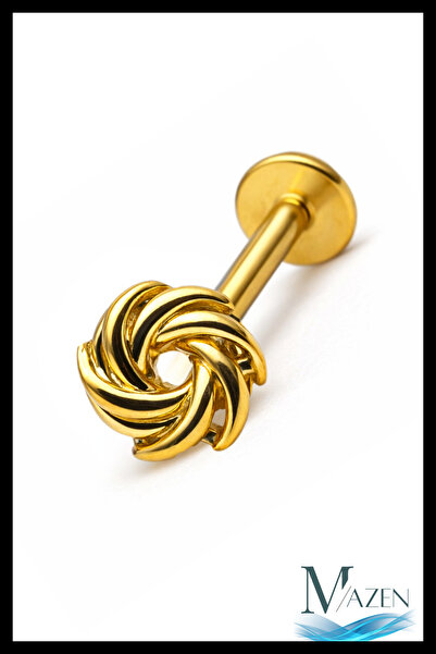 MAZEN Oval Spiral Model Arkası Düz Piercing | 316L Çelik | Gold Renk | Tragus...