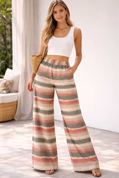 MB MİSSLADY COLLECTION بنطلون صيفي واسع الساقين منقوش من MB Misslady