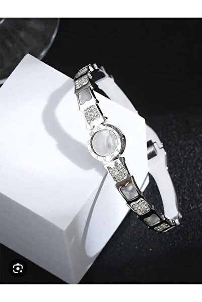 ella'nın çarşısı Steel Silver Color Zircon Pearlescent Stone Handcuffs. Stain...