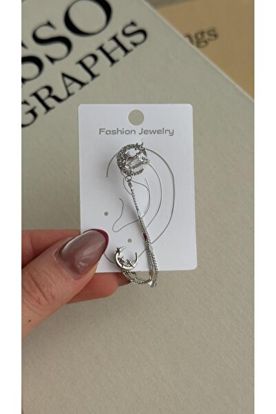 İREM YILDIZ Çelik 316L 14K Sallantılı Zincir Model Ear Cuff Sıkıştırmalı Gold...