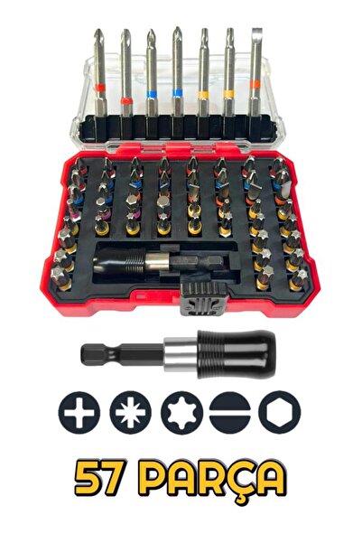 DepoMega 57 Parça Bits Uç Uzatma Adaptörlü PH PZ Torx Alyan Düz Bits Uç