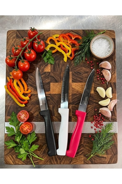 ABAS 3 kitchen knives with serrated blades, assorted colors