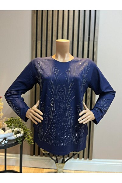 AKMAVİ Women's Middle Age and Above Shimmer Pattern Mother Combed Cotton Blouse