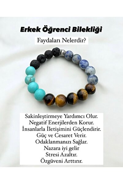 Zeytuni Doğal Taş Bileklik Erkek Başarı Bilekliği | Siyah Lav Taşı Kaplangözü...