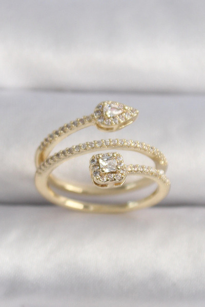 shopwave خاتم نسائي من سلسلة MSD مصنوع من النحاس والذهب والزركون مرصّع بالأحج...