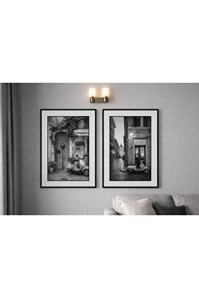 Linacci Διπλό Μαύρο Μεταλλικό Πλαίσιο Ασπρόμαυρο Φωτογραφικό Σετ Τραπεζιού Μο...