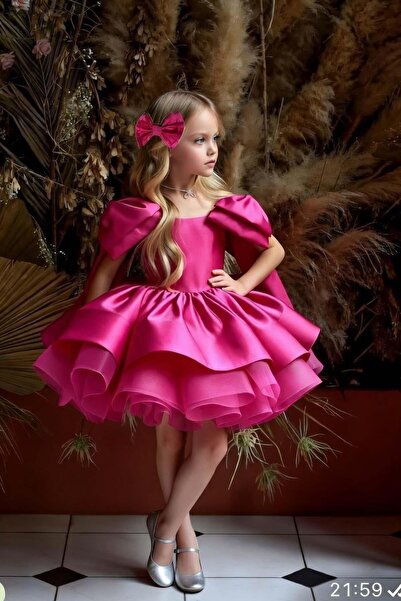 Riccotarz Girl's Off-The-Shoulder Bow Detail Boat Neck Lined Skirt Fluffy Fuc...