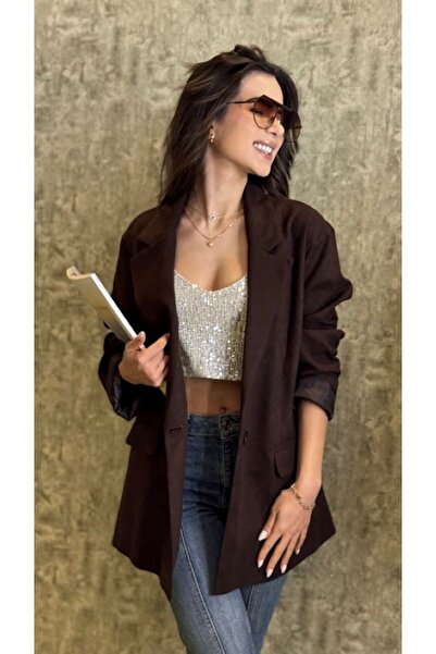 Leila Tek Düğme Regular Süet Ceket