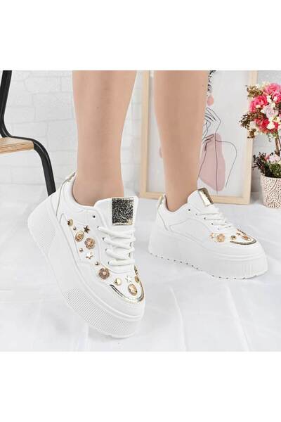 Tmall Pantofi sport pentru femei, din piele ecologică, cu platformă, D1496, albi