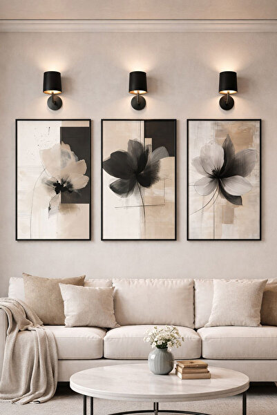 Linacci Set de trei tablouri din sticlă cu poster de modă cu flori, din metal...