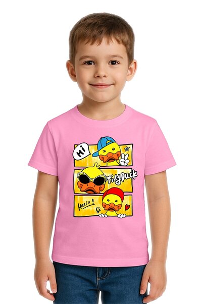 SEDİRLİ Unisex Duck Duck Printed Children's T-Shirt, Cotton Count Combed Cott...
