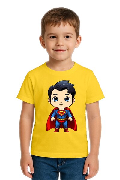 SEDİRLİ Unisex Superman Printed Kids T-Shirt Cotton Combed Cotton Fabric