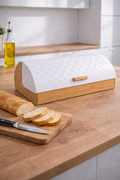 MİS KİTCHEN بامبو صندوق خبز - صندوق خبز بغطاء معدني أبيض |   طاولة مطبخ مقاس ...