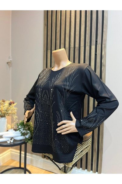 AKMAVİ Women's Middle Age and Above Shimmer Pattern Mother Combed Cotton Blouse