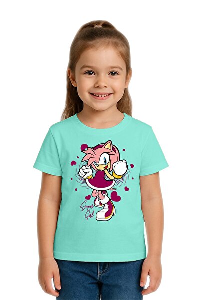SEDİRLİ Tricou unisex Sonic Super Girl cu imprimeu pentru copii, bumbac bucăț...