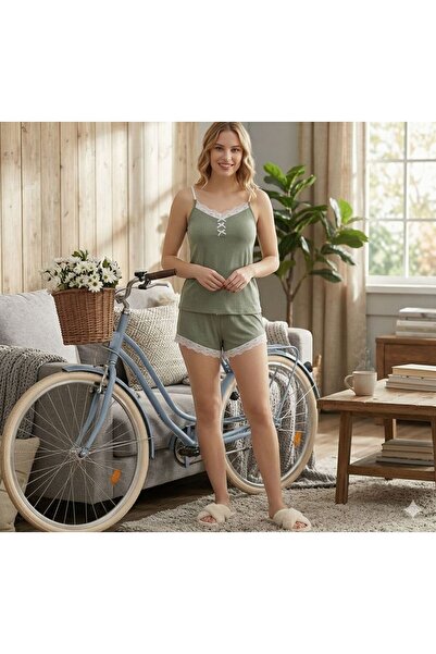 Pimody Γυναικείο Σετ Πιτζάμες με Κορδόνια και Σορτς D Δαντέλα