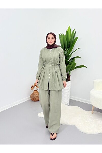 VOLT CLOTHİNG Premium Λινό Σετ Παντελονιού με Πλισέ