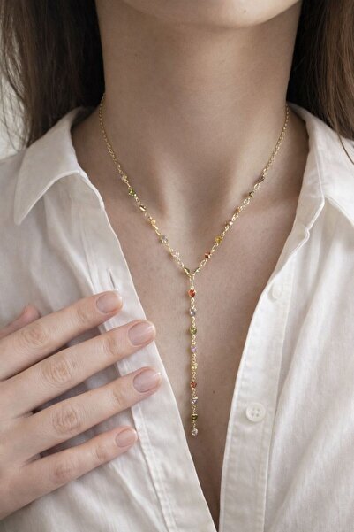 FASHİON JEWELRY Renkli Kalp Detaylı Uzun Kolye - Minimal Şık Kadın Kolye