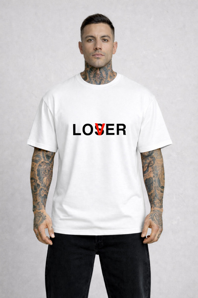 VODEXA Men's Unisex Oversized T-Shirt Lover Printed 100% Cotton Tee Shirt Com...