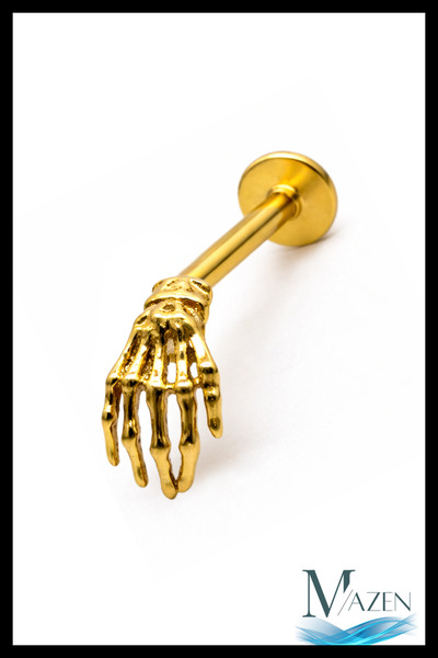 MAZEN İskelet El Model Arkası Düz Piercing | 316L Çelik | Gold Renk | Tragus ...