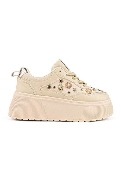 Tmall Pantofi sport pentru femei, din piele ecologică, cu platformă, D1496, bej