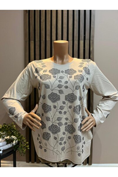 AKMAVİ Women's Middle Age and Above Rose Garden Patterned Stretch Fabric Ston...