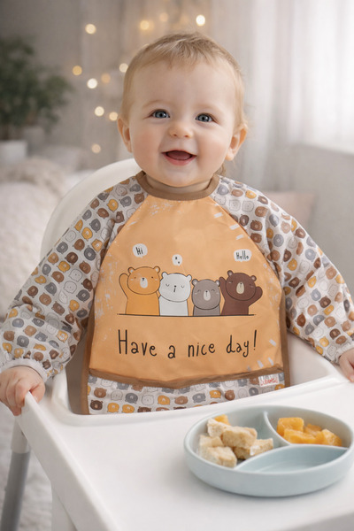 Mou&Kou 6-18 Months Waterproof Long Sleeve Baby Feeding Bib