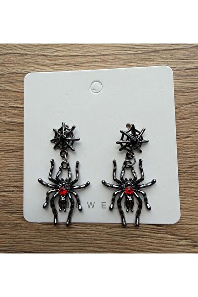 Metal Giyim Örümcek Ağ Detaylı Gotik Küpe