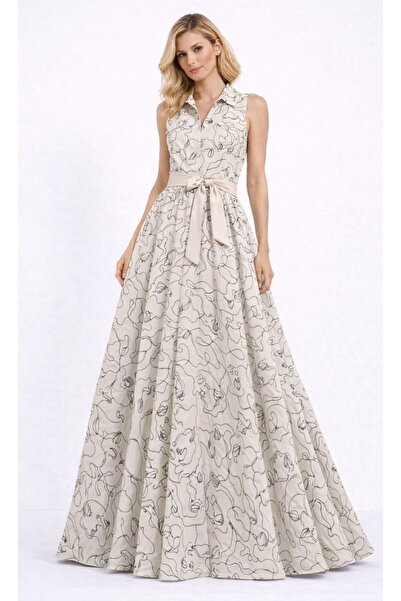 ALYEL NAKER Yüz Suretleri Patterned Sleeveless Maxi Utility Shirt Dress