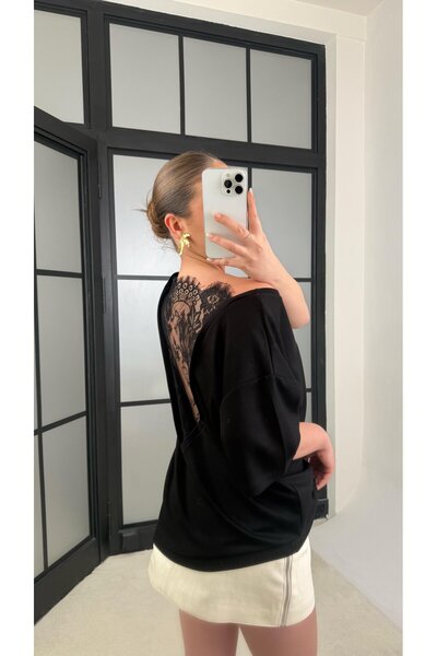 IŞILDA FASHION Μπλουζάκι με κοντά μανίκια και Δαντέλα σχέδια στην πλάτη