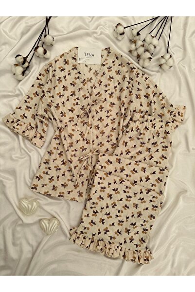 Lena Homewears Set de pijamale pentru femei, tip halat, cu design înfășurat