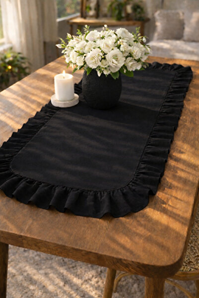 ŞAH TEXTILE DESIGN fırfırlı pamuk keten runner 40x110