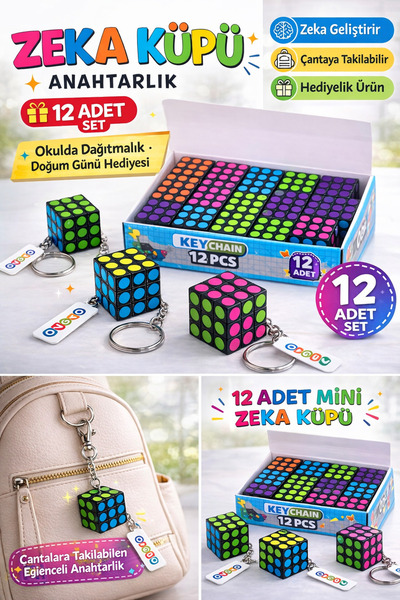 KAR TANESİ 12'Lİ Zeka Küpü Anahtarlık Seti – Okulda Dağıtmalık, Doğum Günü ve...