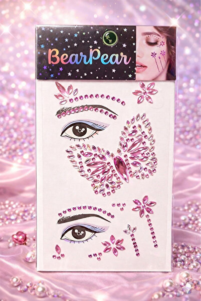 BearPear Kelebek Kristal Işıltılı Yüz ve Vücut Taşları Pembe Düş