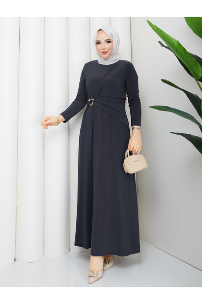 TOKARİS TEKSTİL فستان ياني بإبزيم النسائي المحتشم