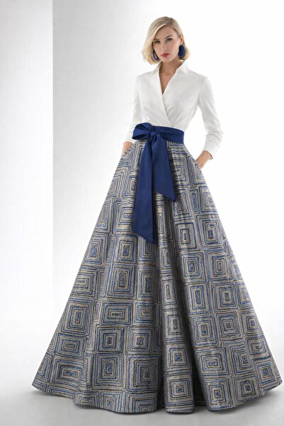 ALYEL NAKER Kruvaze Kapamalı & Brokar Etek Detaylı Maxi Davet Elbisesi