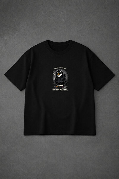 VODEXA Muška majica prevelikog kroja NIHILIST PENGUIN sa printom, 100% pamuk,...