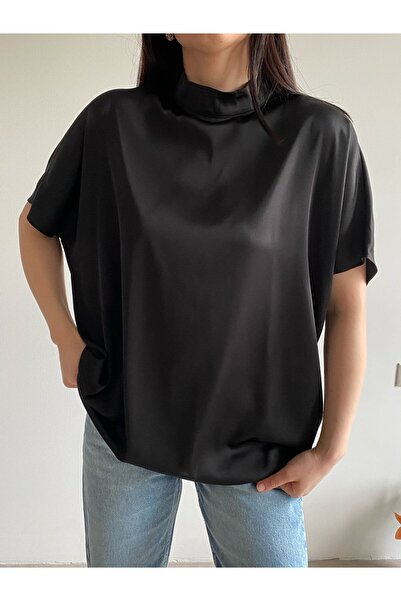 Bade Butik Black Bat Sleeve Satin Blouse