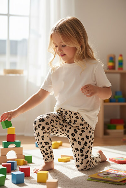 Kidiba Kız Çocuk Raporlu Desenli Esnek Pamuklu Tayt