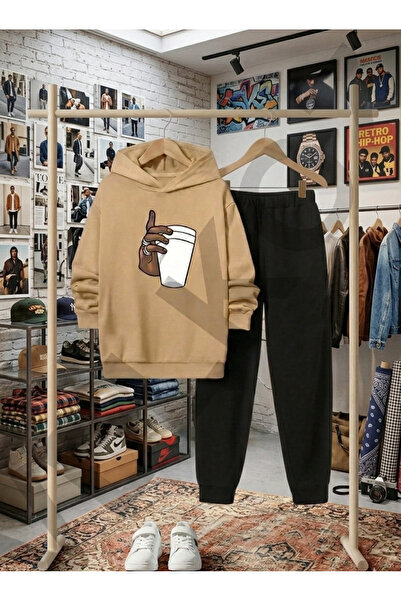 Syndra Set pentru copii Bardak cu imprimeu (Hanorac bej și pantaloni de treni...