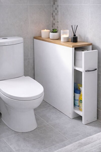 Rual Çok Amaçlı Banyo&Tuvalet Klozet Yanı Çekmeceli Tekerlekli Dolap 60x20 (D...