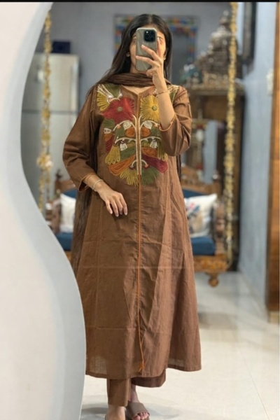 Genaric Women’s Multi Embroidered Straight Kurta Set with Pant & Dupatta – Tr...