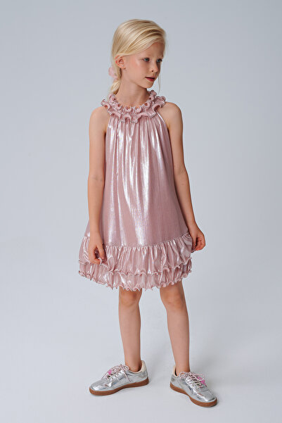 SheShe PEMBE PIRILTI PİLİSELİ ELBİSE