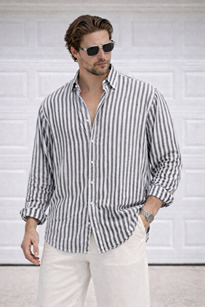 Delpino Long Sleeve Summer Shirt Striped Linen