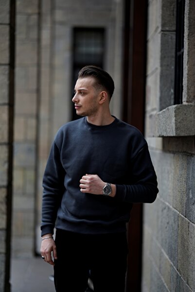 mavona Premium 3 İplik Şardonlu Erkek Gri Oversize Bisiklet Yaka Sweatshirt -...