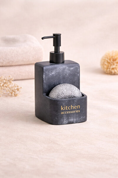 welcomein Polyresin Hazneli Sıvı Sabunluk Fırçalık Süngerlik Mutfak Tezgah Üs...