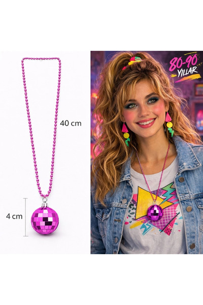 teknoparkx قلادة بلاستيكية على شكل كرة ديسكو ريترو 8039s 9039s باللون الوردي ...