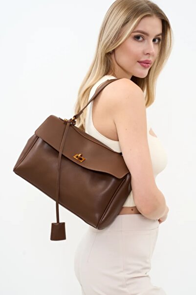 Trendyup Γυναικεία Δερμάτινο Τσάντα Leryn Brown, καφέ