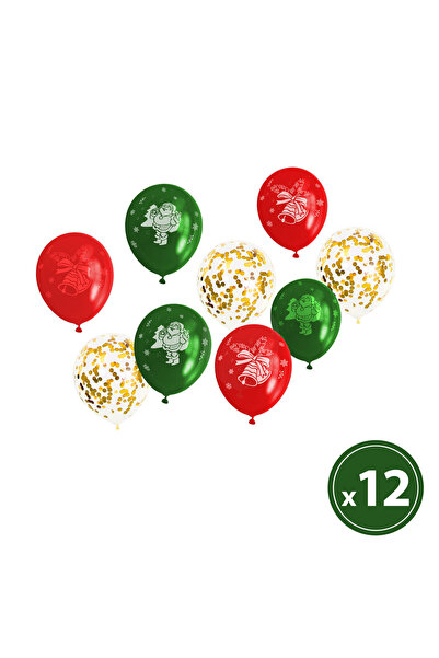 FAMİLY Balloon set - red, green, gold, with Christmas motifs - 12 pcs. /pack