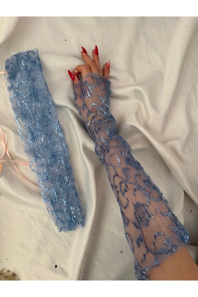 Nurcanilirboutique قفازات زرقاء طويلة الأكمام